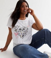 New Look Curves White Leopard Print More Love Logo T-Shirt
